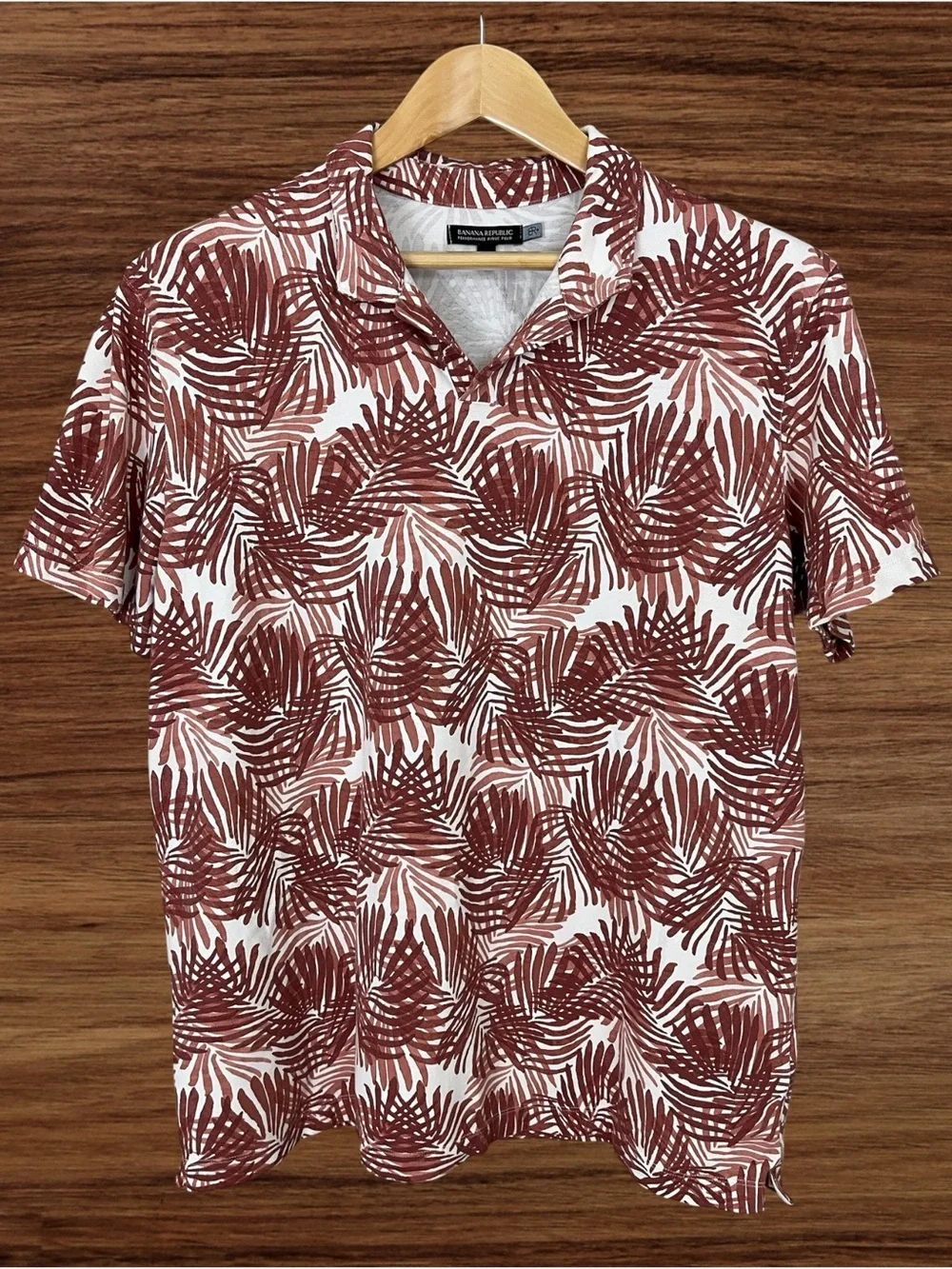Banana Republic Performance Pique Tropical Palm Leaf Polo Size XL